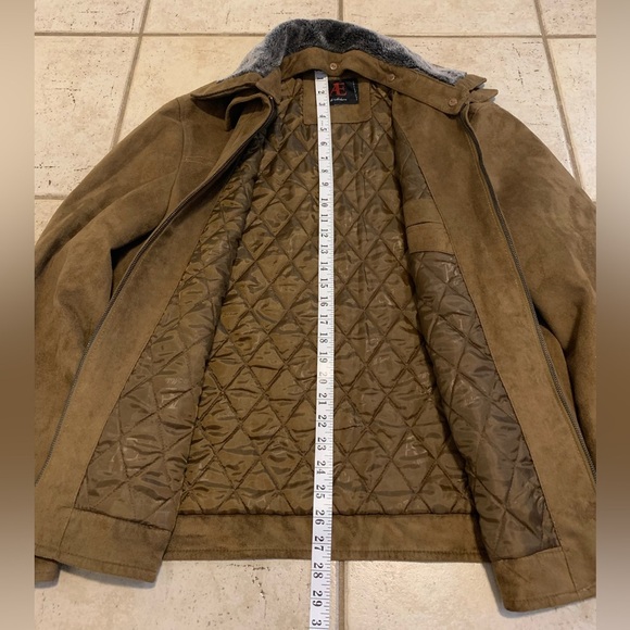 AE Emporio Suede-Feel Jacket - Faux Fur Collar Made in Italy Quilted Lining - L - Picture 11 of 13